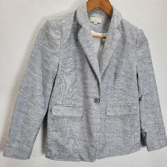 Loft Blazer Womens 4P One Button Closure Lined Blue/White Textured - Picture 2 of 10